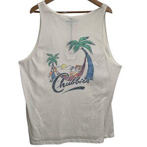 Chubbies Mens Tank Top Size Large White *The Weekend Has Arrived* Palm Trees NWT